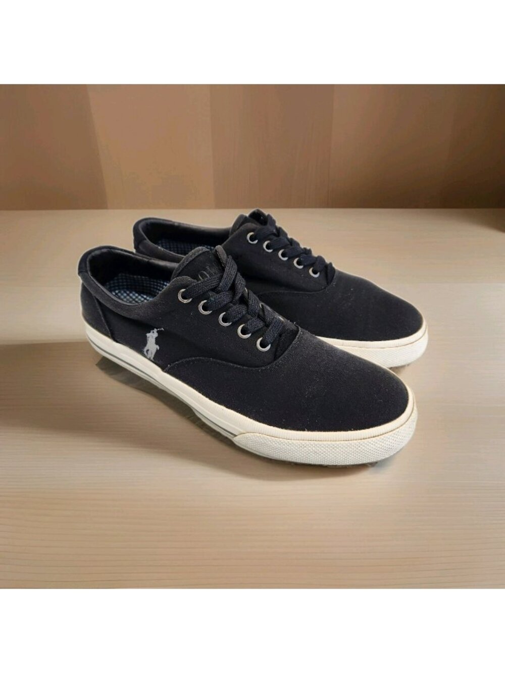 VTG Polo Ralph Lauren Vaughn Canvas Suede Upper Deck Boat Shoe Black Mens 10.5 D